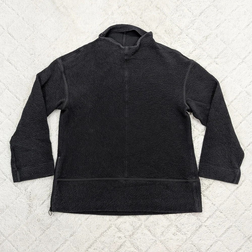 Lululemon Sweatshirt Womens 10 Black On Repeat Mock Neck Textured Cozy